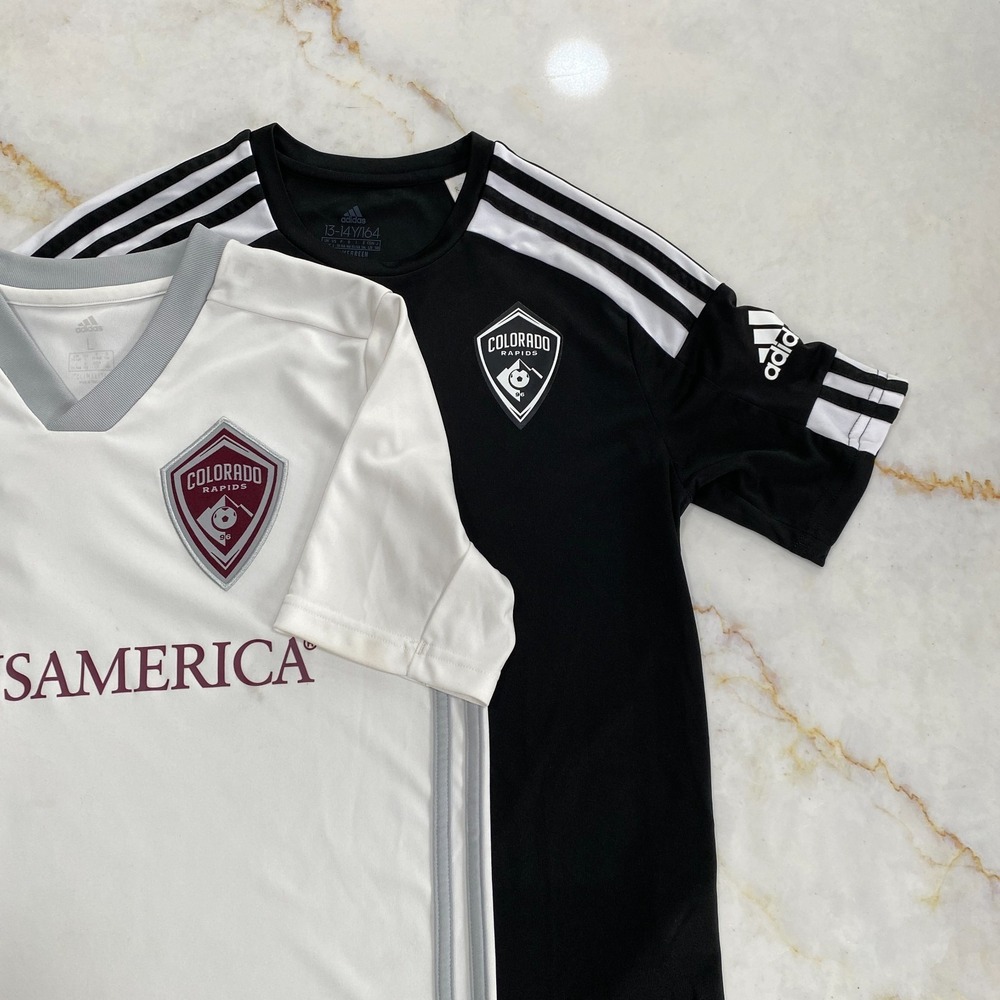 Adidas MLS Colorado Rapids Youth Large (13/14) Shirts - Lot of 2. Black/White